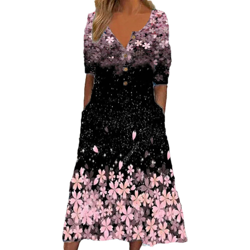 Casual Button-Front Floral Midi Dress – Relaxed Fit with Pockets in Various Designs