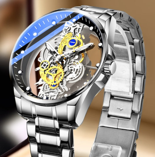 Luxury Skeleton Mechanical Watch – Gold Stainless Steel Men's Watch (Various Colours)
