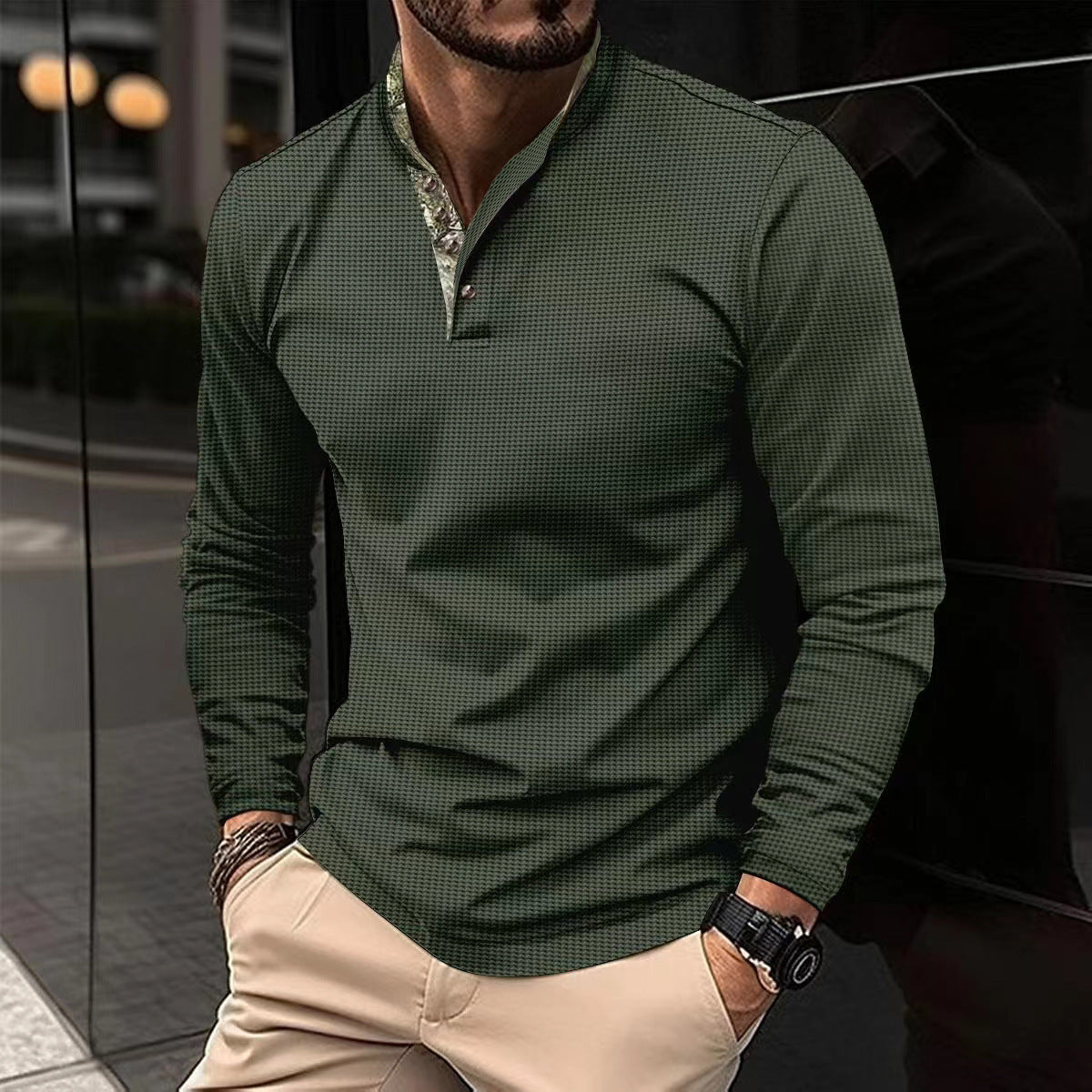 🧥 Men’s Casual Long Sleeve Stand Collar Shirt – Available in Various Colours