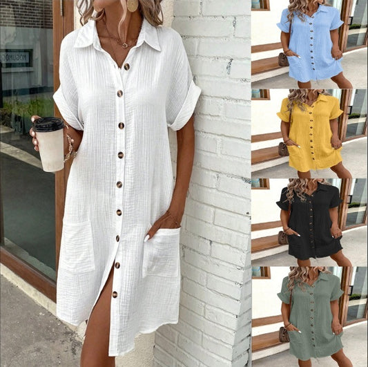 🌿 Casual Button-Up Shirt Dress – Available in Various Colours