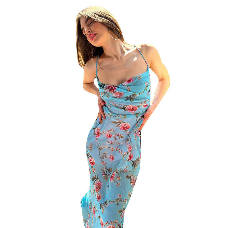 Fashion Women's Wear Slim Fit Printing Slip Dress