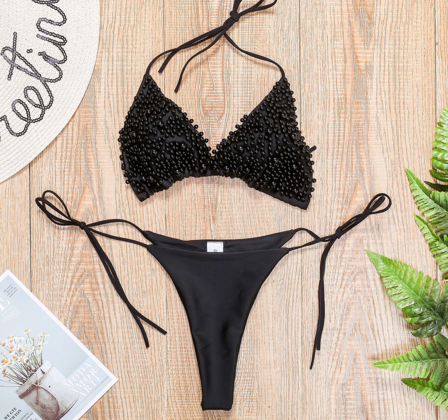 Luxury Pearl Bikini Set – Triangle Top & Tie-Side Bottom – Beach & Pool Party Essential – Various Colours