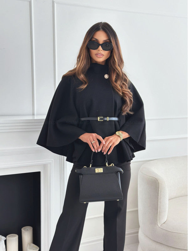 Elegant Belted Cape Jacket | Autumn Winter Fashion | Smart Casual Outerwear | TrendPrints