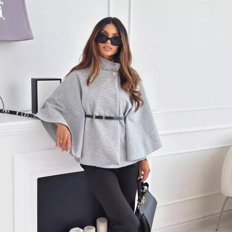 Elegant Belted Cape Jacket | Autumn Winter Fashion | Smart Casual Outerwear | TrendPrints