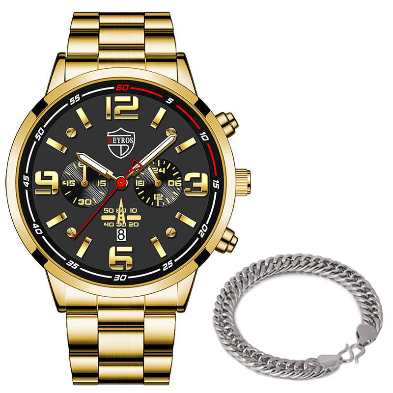 DEYROS Gold Chronograph Watch & Bracelet Set – Luxury Gift for Men (Various Colours)