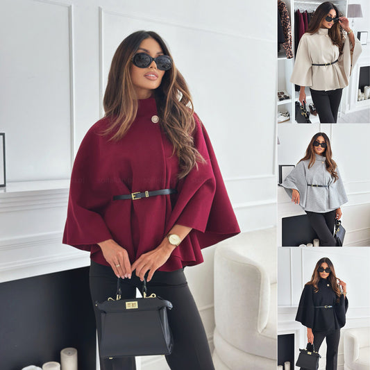 Elegant Belted Cape Jacket | Autumn Winter Fashion | Smart Casual Outerwear | TrendPrints