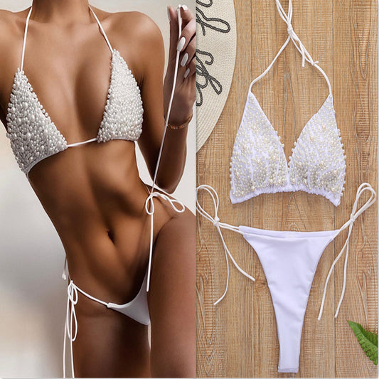 Luxury Pearl Bikini Set – Triangle Top & Tie-Side Bottom – Beach & Pool Party Essential – Various Colours