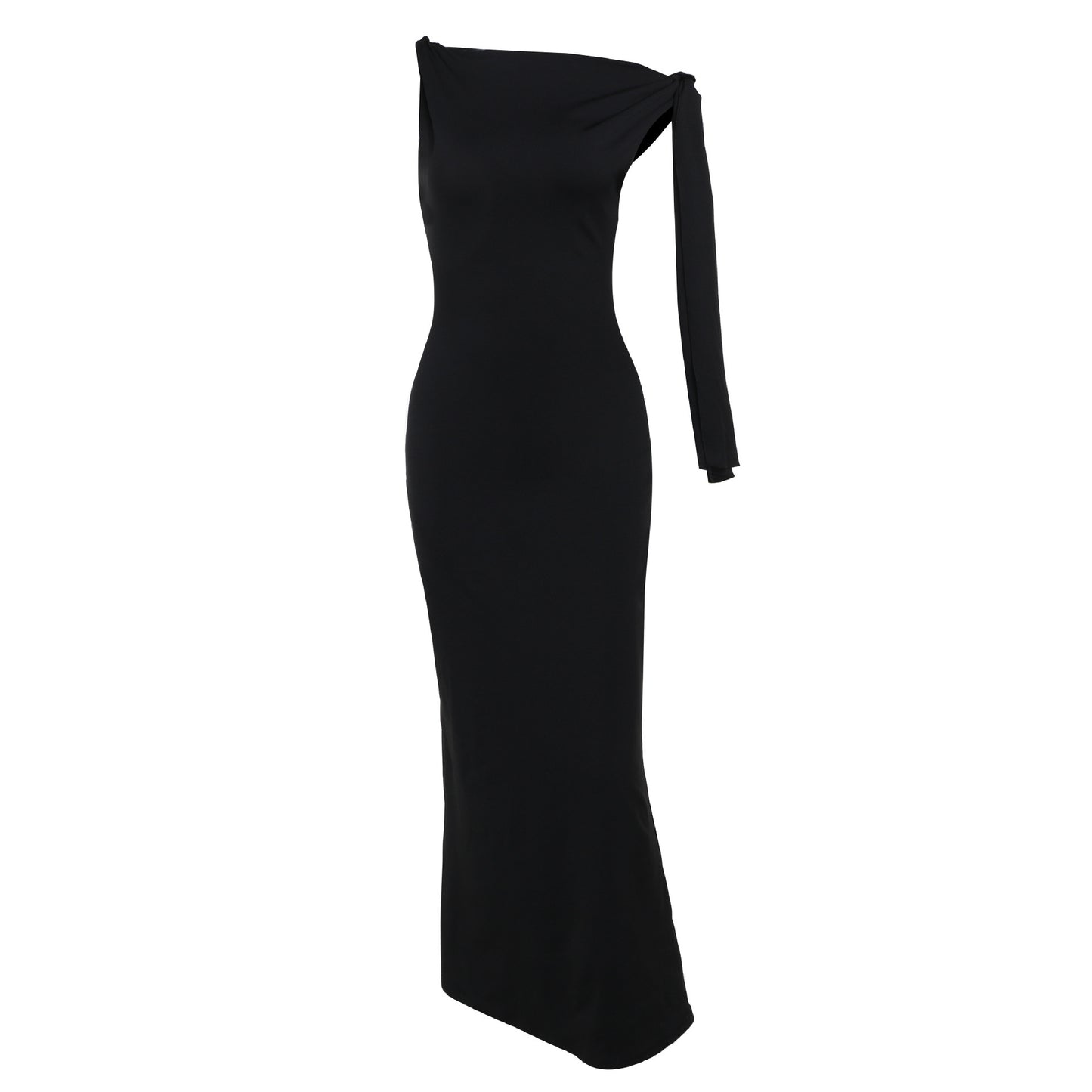 Elegant One-Shoulder Maxi Dress with Bow Detail – Evening Gown in Black or White