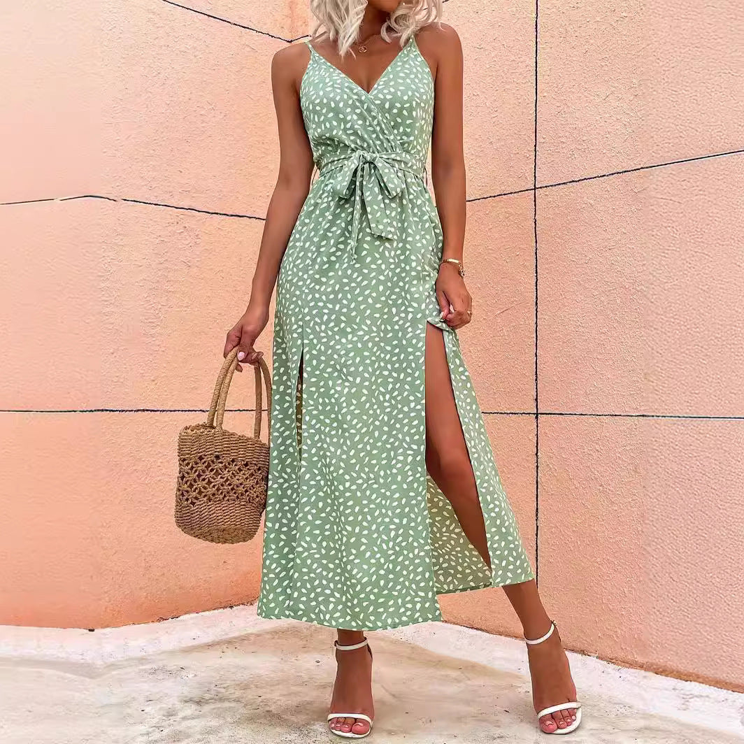 Boho Split Maxi Dress with Waist Tie – Various Colours | Sleeveless V-Neck Summer Holiday Dress
