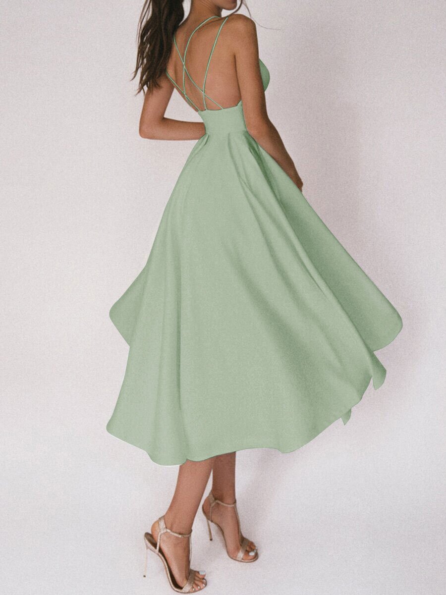 Elegant Backless Spaghetti Strap Midi Dress – Various Colours