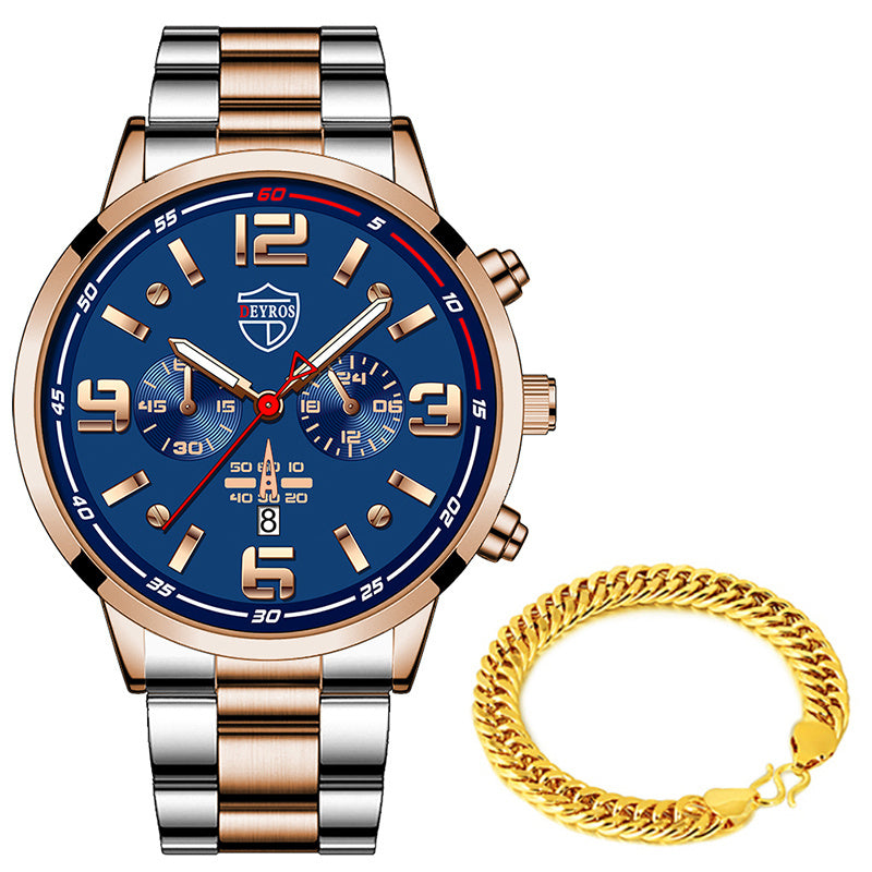 DEYROS Gold Chronograph Watch & Bracelet Set – Luxury Gift for Men (Various Colours)