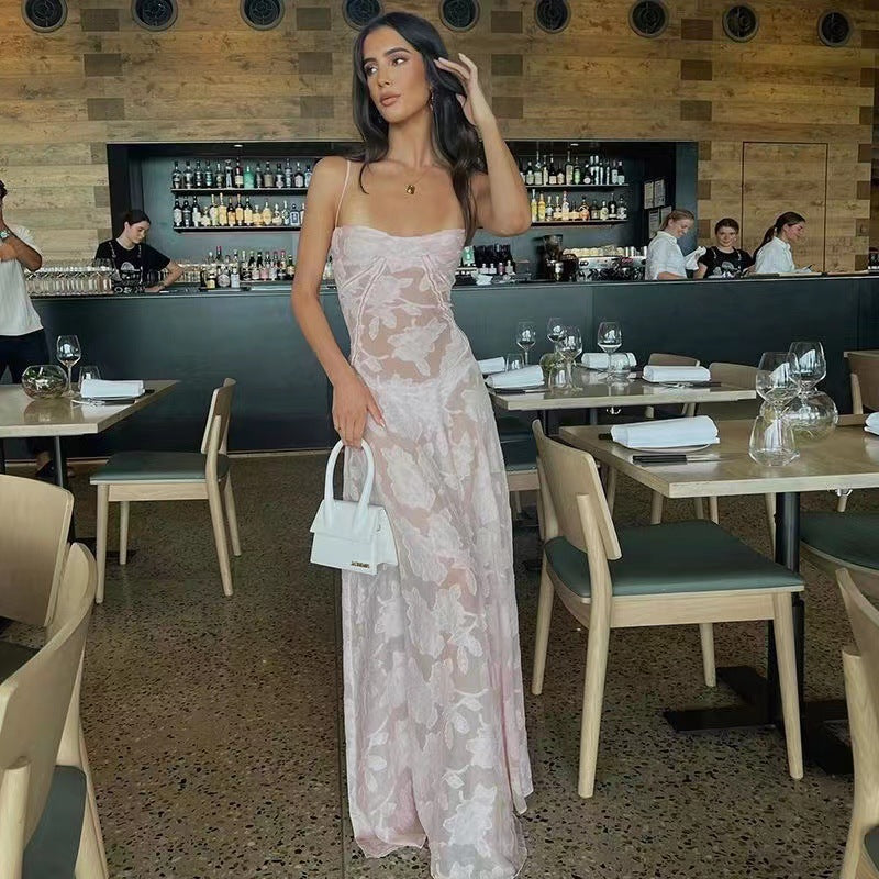 Women’s Elegant Butterfly Lace Maxi Dress – Sleeveless Spaghetti Strap Long Dress – Summer Beach Evening Party Dress – Various Colours
