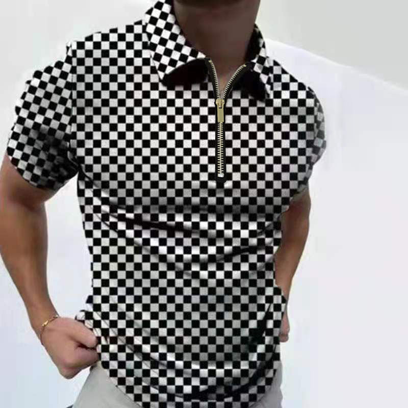 Men’s Bold Abstract Zip Collar Polo Shirt – Eye-Catching Summer Top in Various Designs
