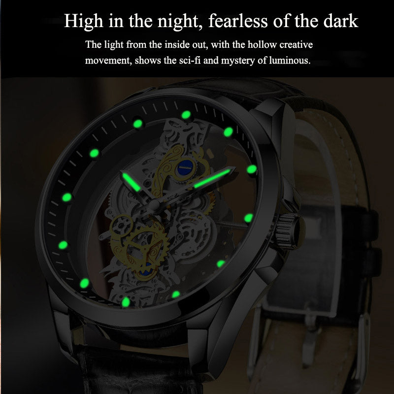 Luxury Skeleton Mechanical Watch – Gold Stainless Steel Men's Watch (Various Colours)