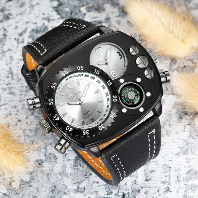 Men’s Multifunction Tactical Leather Strap Watch – Analog Compass & Thermometer | Various Colours