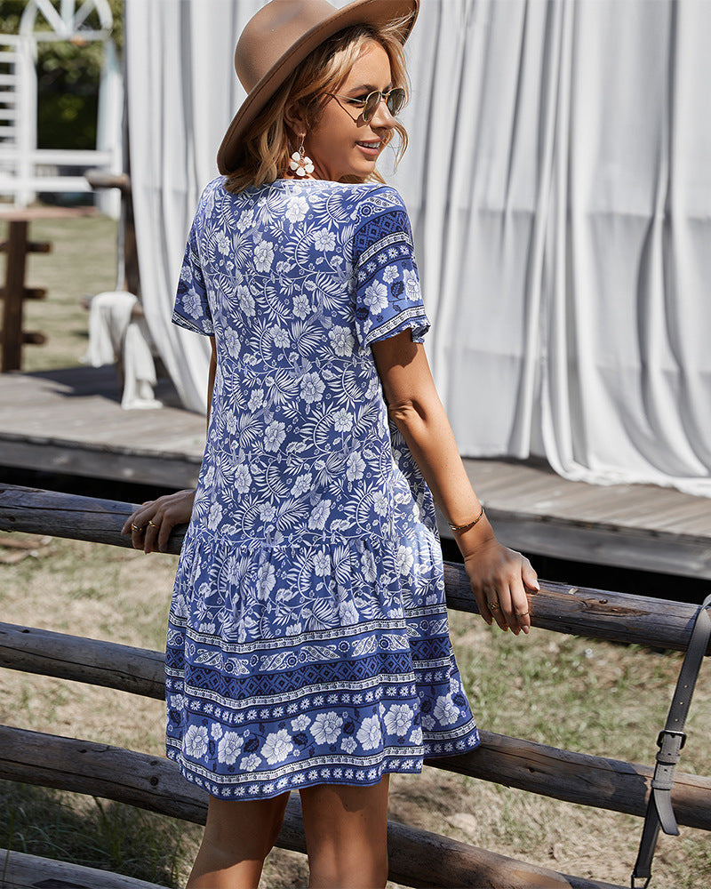 Boho Tassel Mini Dress – Flowy Floral Summer Tunic in Various Colours