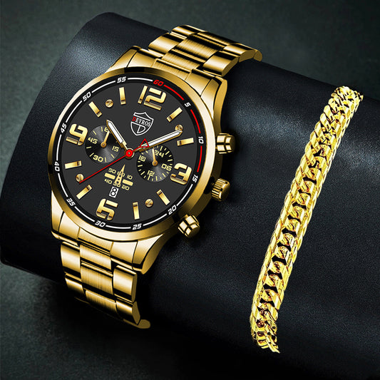 DEYROS Gold Chronograph Watch & Bracelet Set – Luxury Gift for Men (Various Colours)