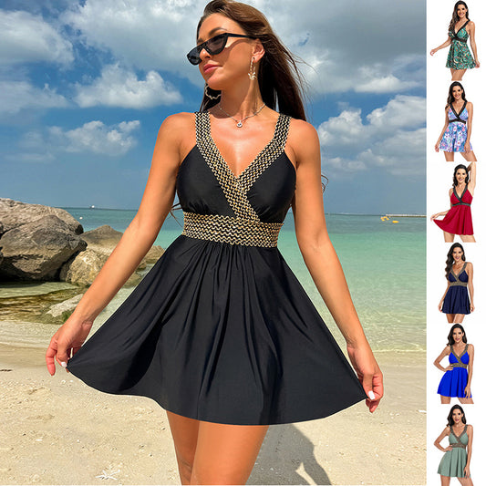 💃 Elegant Swim Dress – Padded One-Piece Swimsuit with Skirt – Summer Beachwear – Various Colours & Prints 🌊✨