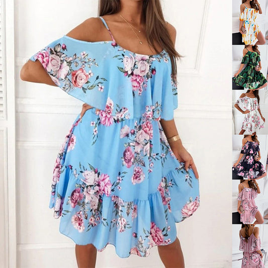 Off Shoulder Floral Summer Dress – Flowy Beach Holiday Dress – Various Colours