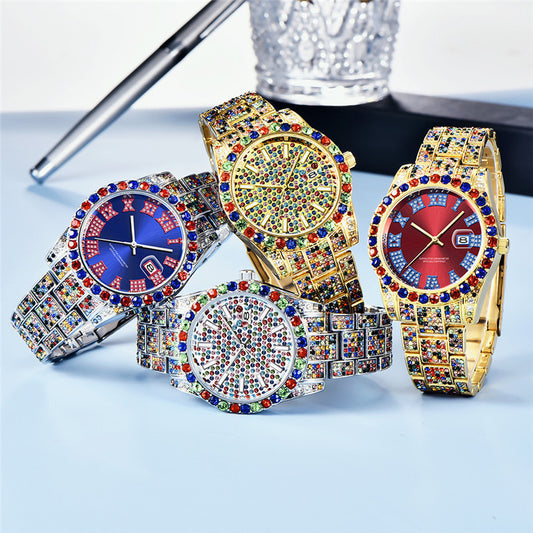 Men’s Iced Out Luxury Watch – Diamond Bling Rhinestone Wristwatch | Various Colours