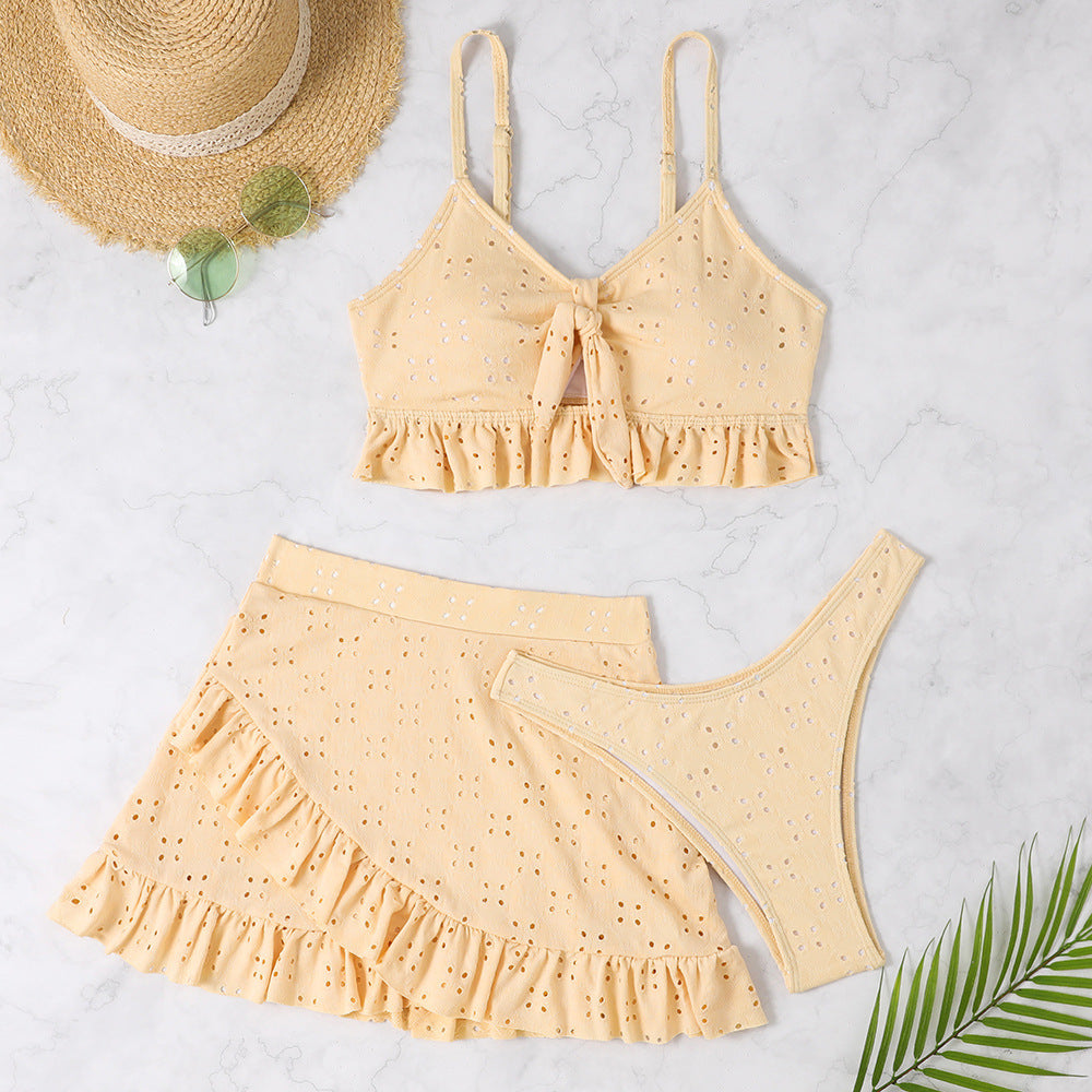 Women’s 3-Piece Summer Co-ord Set – Tie Front Crop Top, Ruffle Skirt & Cover-Up | Various Colours