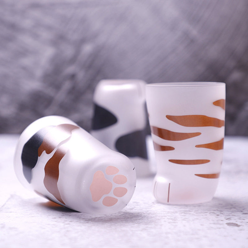 Cute Frosted Cat Paw Glass Cup – Various Colours