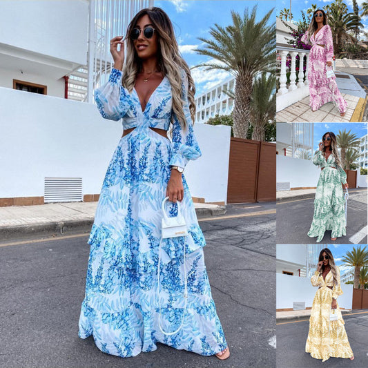 🌸 Boho Chic Cut-Out Maxi Dress – Flowy Floral Elegance in Various Colours