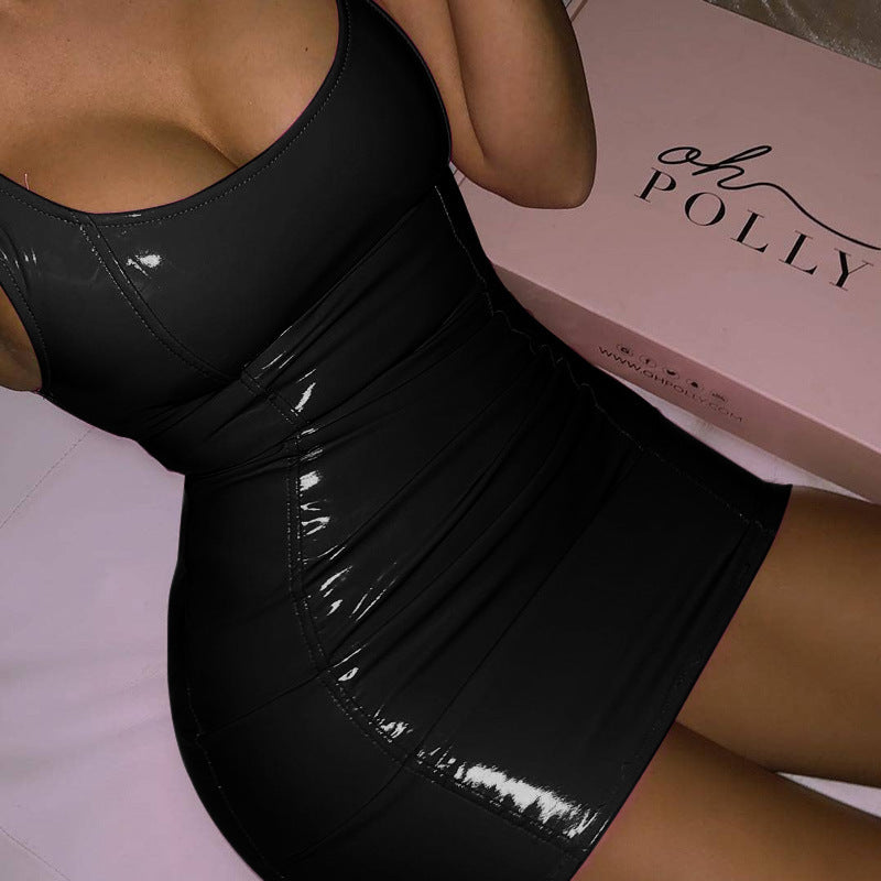 Hot Pink Latex-Look Bodycon Mini Dress – Curve-Hugging Party Dress in Various Colours