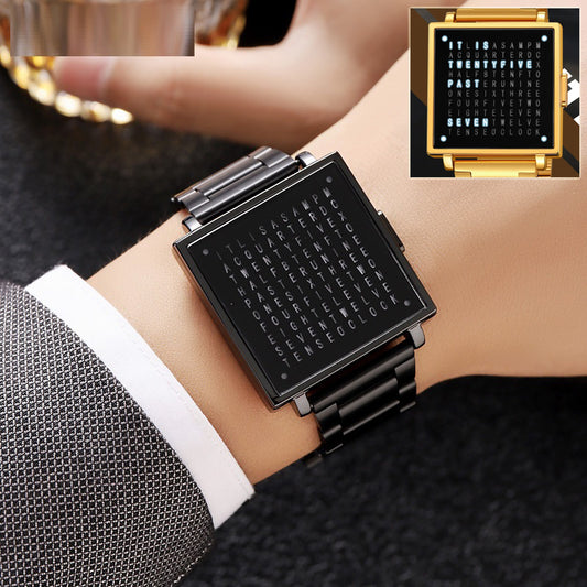 Word Matrix LED Watch | Minimalist Retro Smart Timepiece | Unique Gift for Him or Her