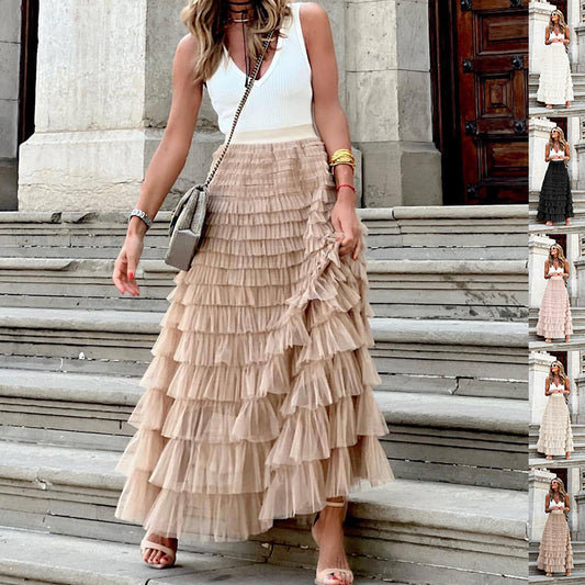 ✨ Women’s Layered Tulle Ruffle Maxi Skirt - Boho Chic Statement Skirt - Available in Various Colours