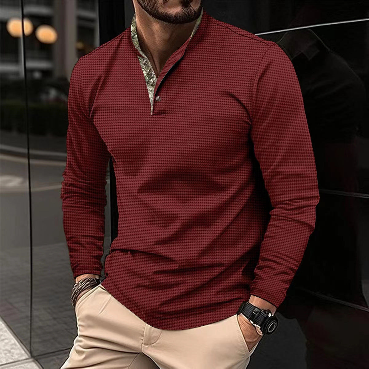 🧥 Men’s Casual Long Sleeve Stand Collar Shirt – Available in Various Colours