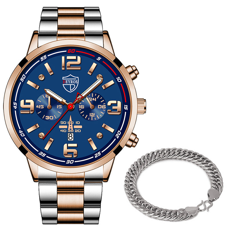 DEYROS Gold Chronograph Watch & Bracelet Set – Luxury Gift for Men (Various Colours)