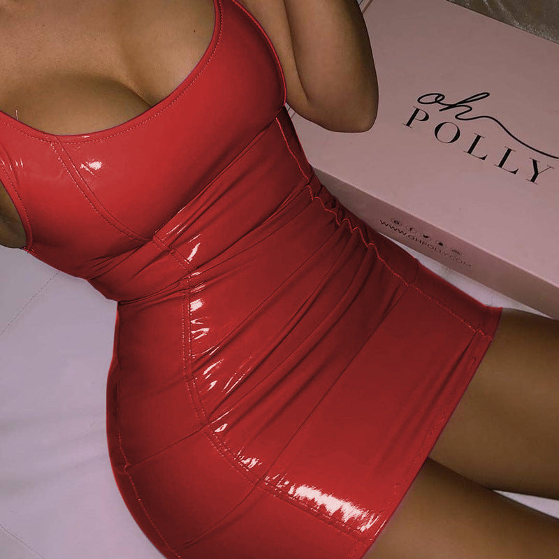 Hot Pink Latex-Look Bodycon Mini Dress – Curve-Hugging Party Dress in Various Colours