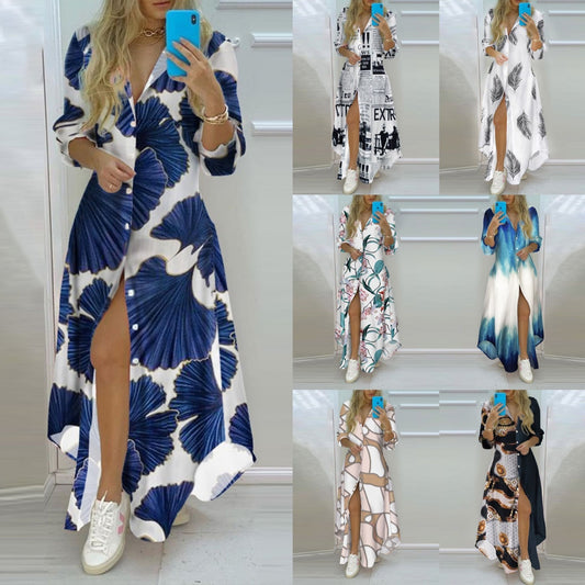 ✨ Button-Down Maxi Shirt Dress – Long Sleeve Casual Boho Dress – Summer Holiday Outfits – Various Prints & Colours 🌸