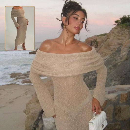 ✨ Off-Shoulder Knitted Bodycon Midi Dress – Elegant Evening & Party Dress – Soft Stretchy Knit – Available in Various Colours