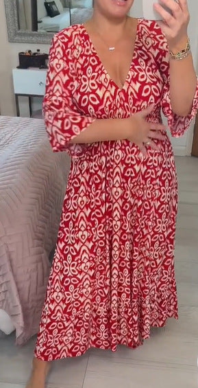 Boho Floral Maxi Dress – V-Neck, Flared Sleeves – Upto 5XL – Summer Essential – Various Colours