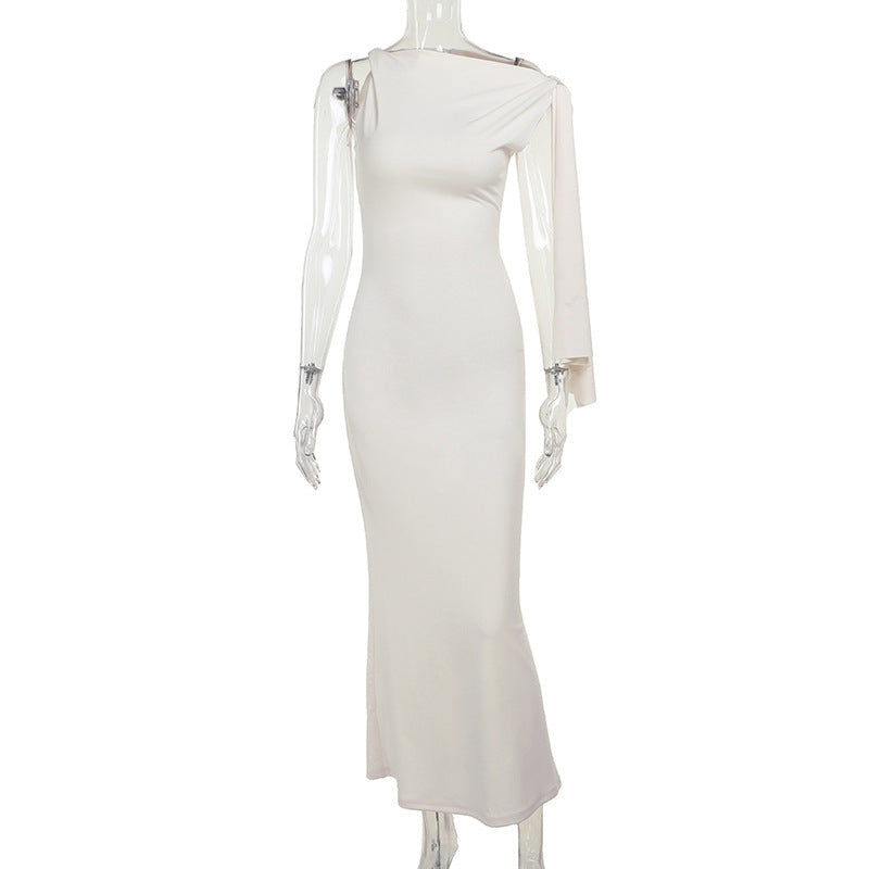 Elegant One-Shoulder Maxi Dress with Bow Detail – Evening Gown in Black or White