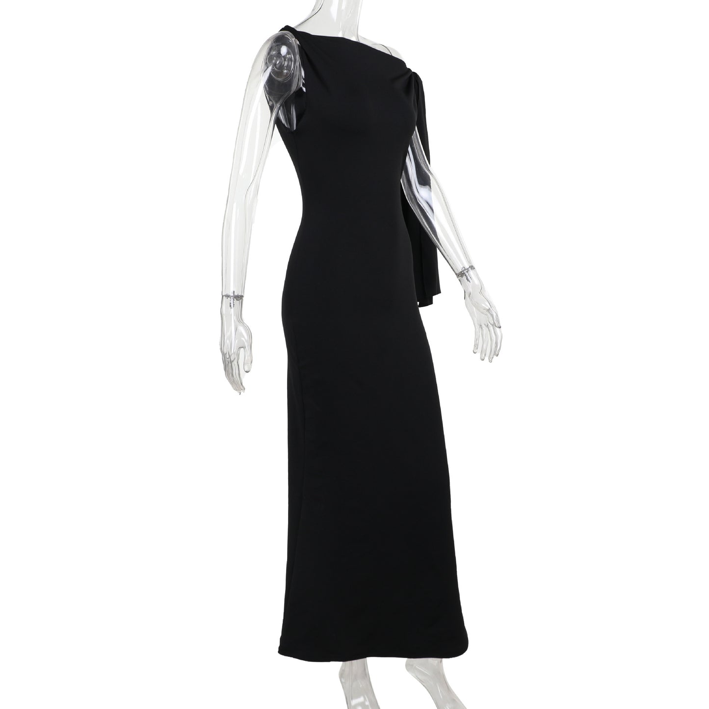 Elegant One-Shoulder Maxi Dress with Bow Detail – Evening Gown in Black or White