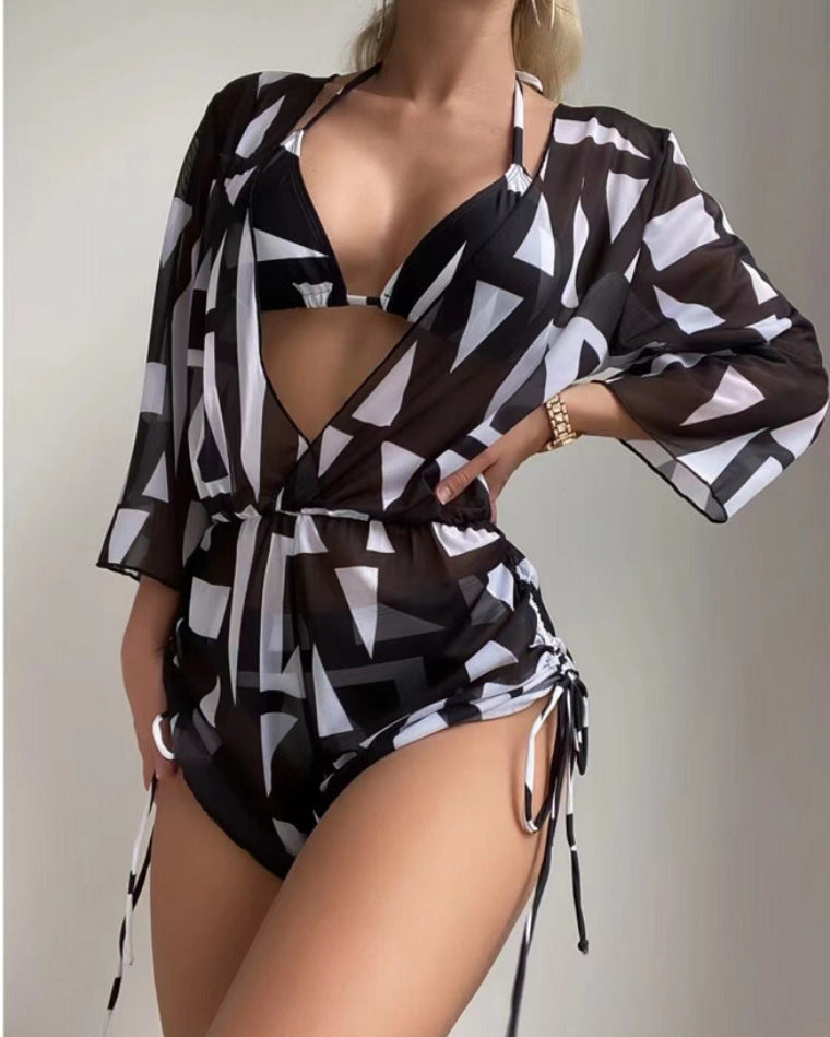 Women’s 3-Piece Tropical Bikini Set – Floral Swimwear with Kimono Cover-Up & High Waist Bikini | Various Designs
