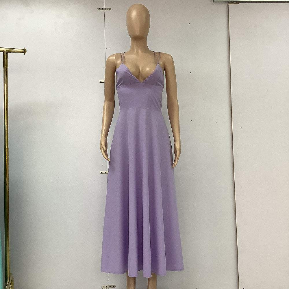 Elegant Backless Spaghetti Strap Midi Dress – Various Colours