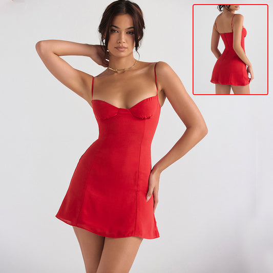 Sultry Satin Mini Dress – Curve-Hugging Spaghetti Strap Bodycon – Available in Various Colours
