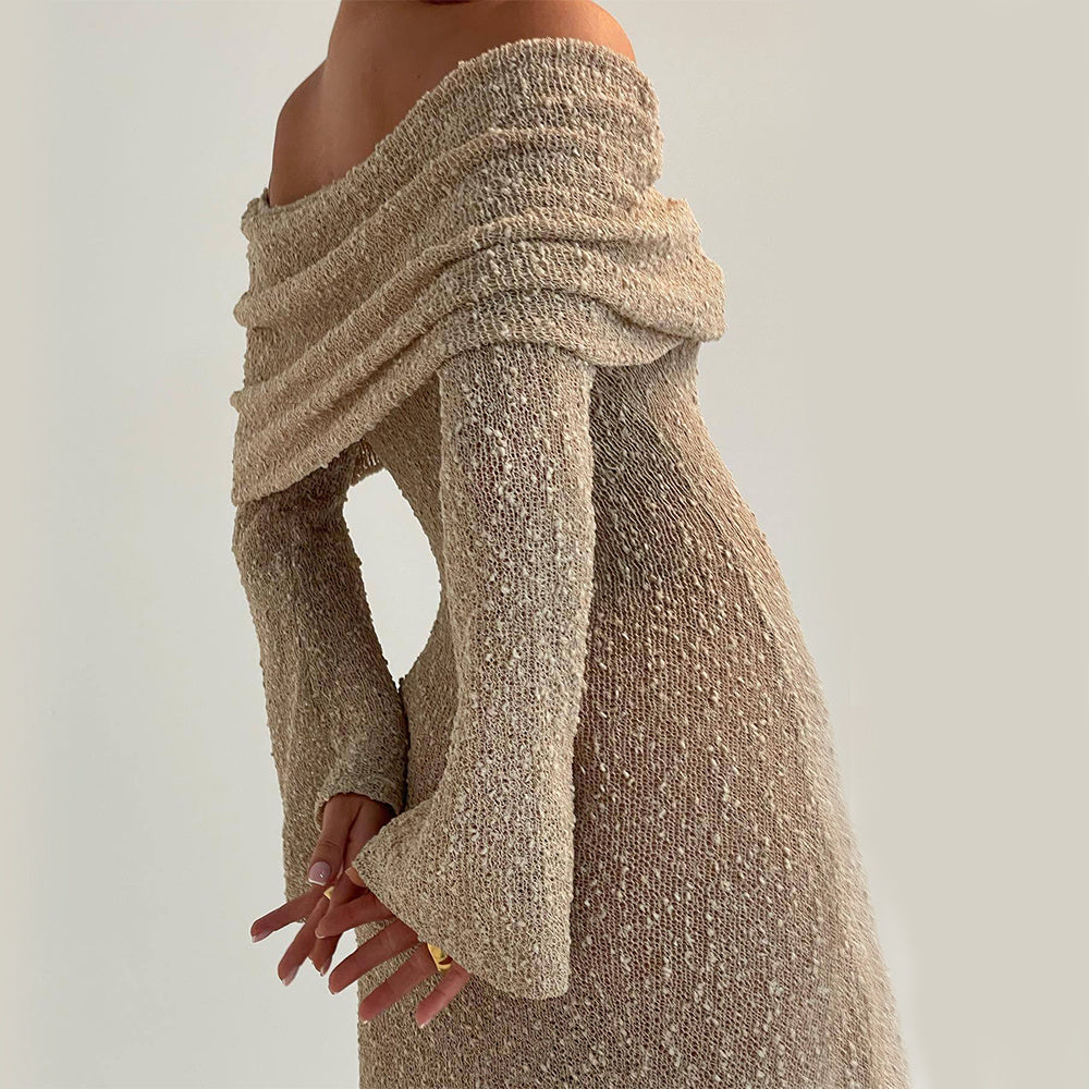 ✨ Off-Shoulder Knitted Bodycon Midi Dress – Elegant Evening & Party Dress – Soft Stretchy Knit – Available in Various Colours