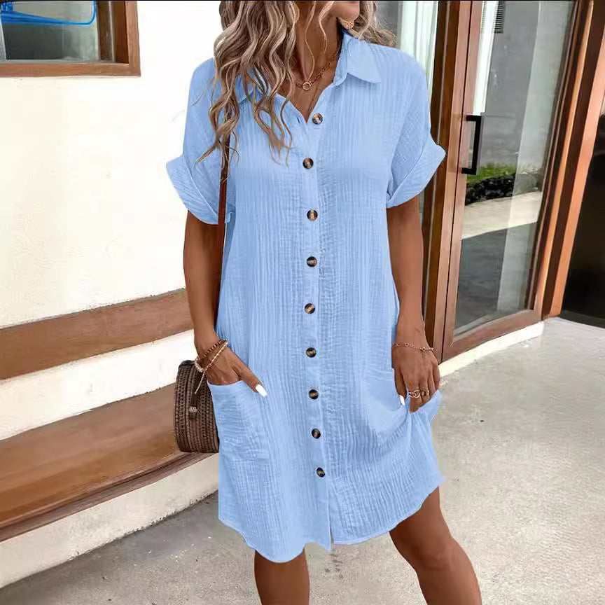 🌿 Casual Button-Up Shirt Dress – Available in Various Colours