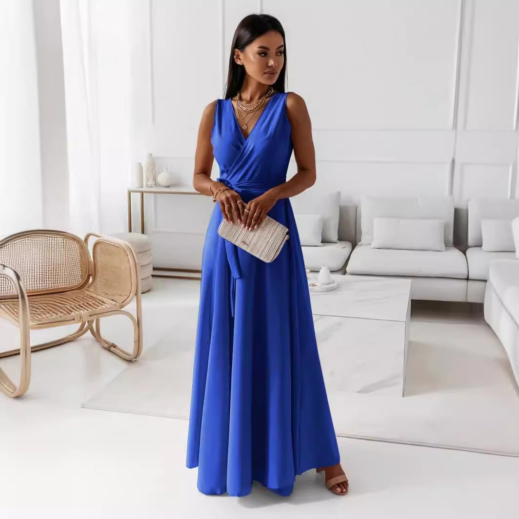 🌟 Elegant Sleeveless Wrap Maxi Dress with Belt – Evening, Wedding Guest & Party Dress – Flowy & Comfortable – Available in Various Colours