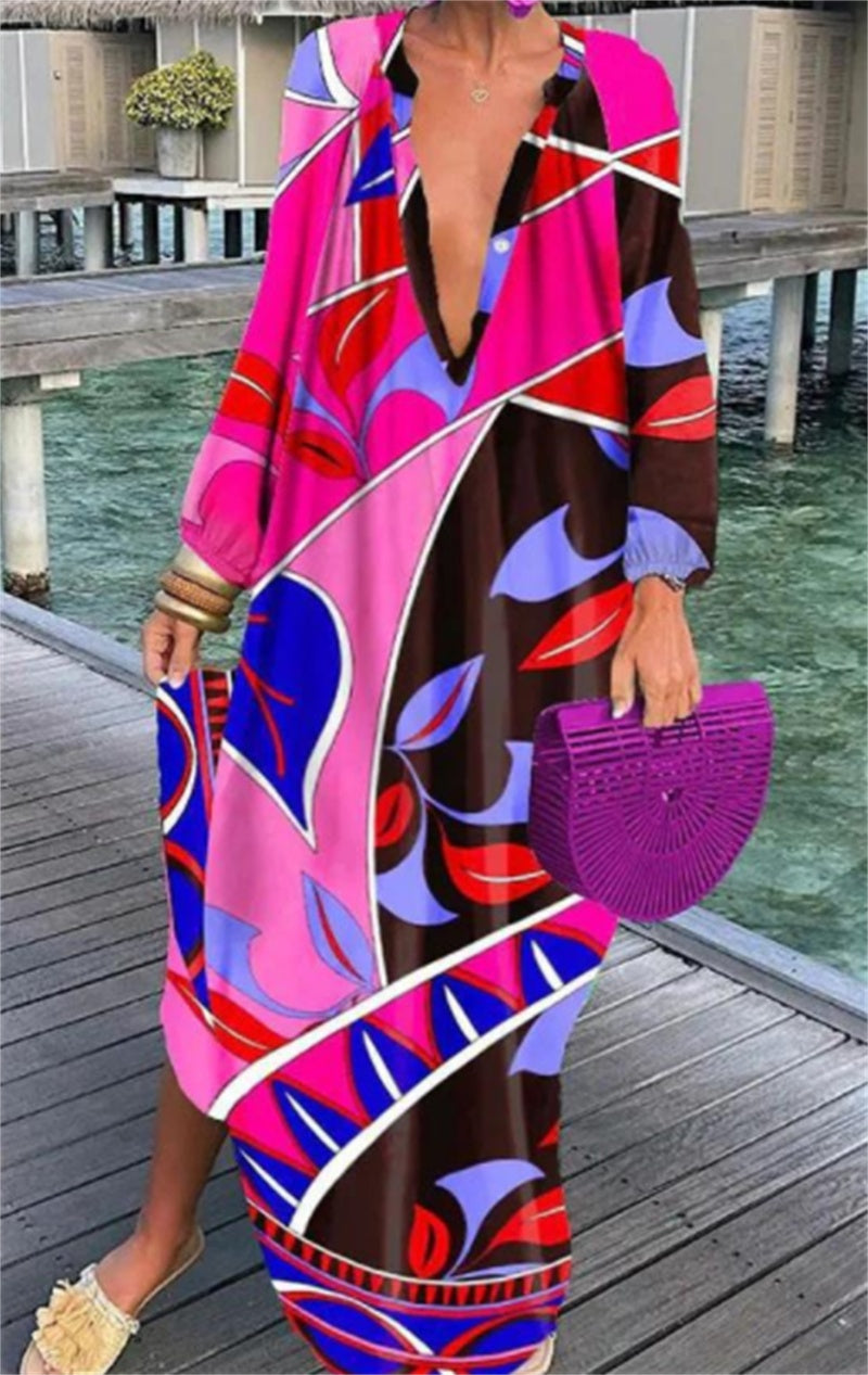Women’s Boho Print Kaftan Maxi Dress – Flowy Beach Cover Up & Summer Dress | Various Designs