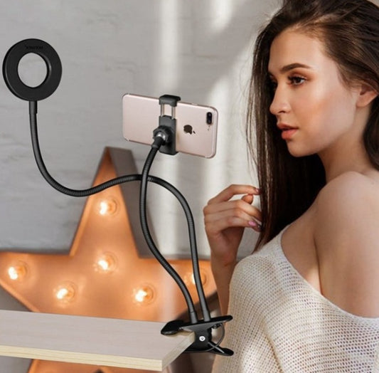 LED💡 Flexible Ring Light & Phone Holder – Clip-On Stand for Content Creators
