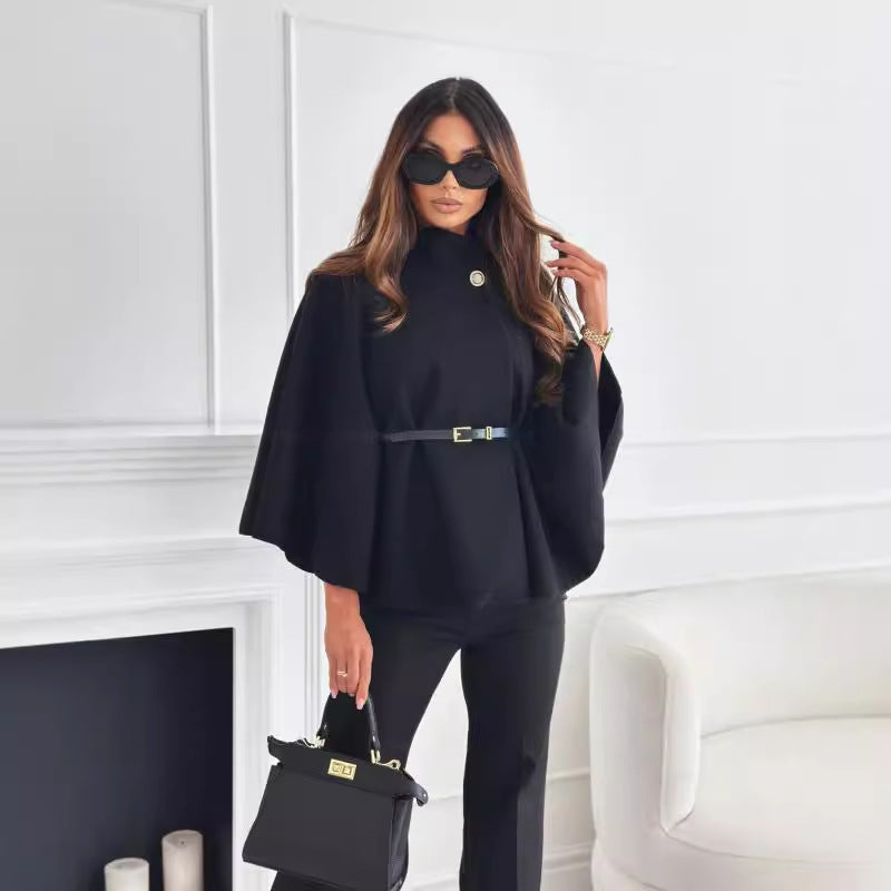 Elegant Belted Cape Jacket | Autumn Winter Fashion | Smart Casual Outerwear | TrendPrints