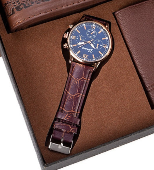 Luxury Men's Gift Set – Watch, Belt & Wallet | Jesou Collection | Elegant Brown Design