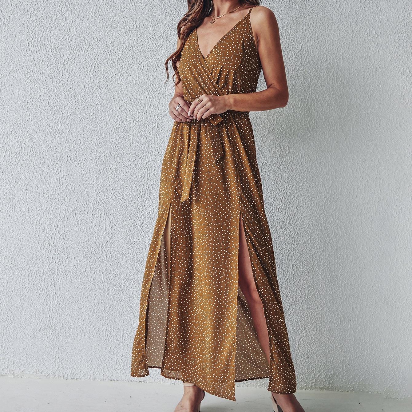 Boho Split Maxi Dress with Waist Tie – Various Colours | Sleeveless V-Neck Summer Holiday Dress