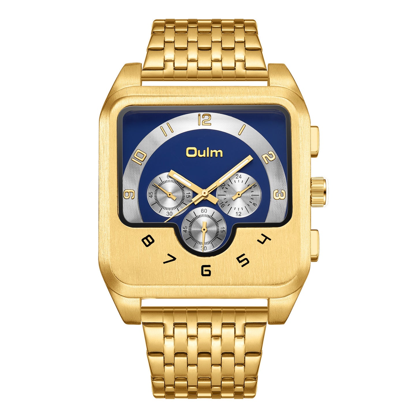 Men’s Luxury Square Dial Quartz Watch – Gold Stainless Steel Chronograph Wristwatch | Bold Modern Design